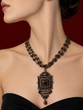 TRESKA Multi-chain Tiger Eye Ethnic Pendant Castlecore Choker Necklace